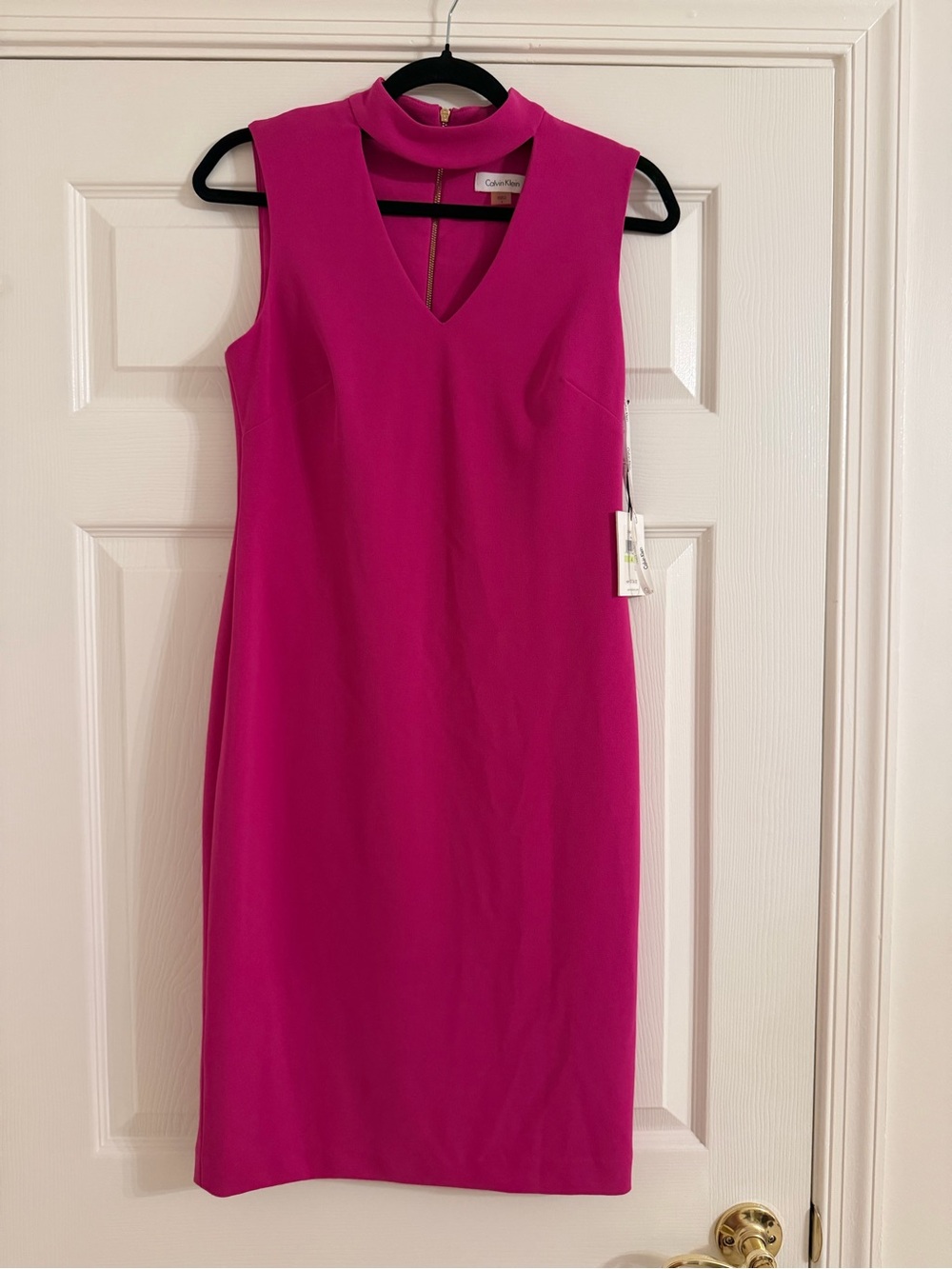 Calvin Klein Magenta Mock-Neck Sleeveless Sheath Dress